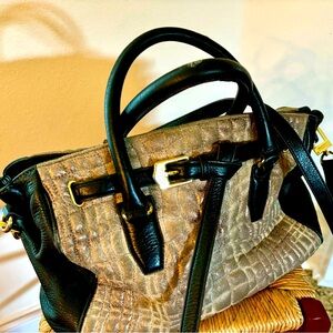 Large Aimee Kestenberg handbag. Two tone leather. Black & Golden Tan